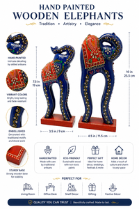 Hand Painted Wooden <b>Elephant</b> Figurines Decorative Blue Ethnic Animal Statues for Home <b>Decor</b> and Gift Use - Product Image 6