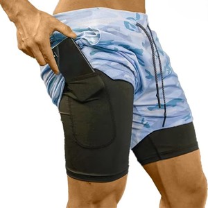 Shorts de sport camouflage pour homme, taille mi-haute élastique, séchage rapide, avec poches, en tissu tricoté, longueur courte - Product Image 3