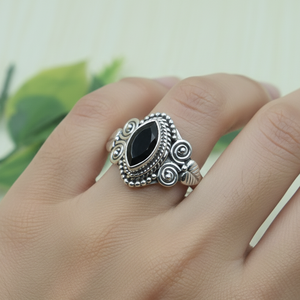 Black Onyx Gemstone 925 Sterling Silver Handmade Vintage <b>Statement</b> <b>Ring</b> Boho Tribal Filigree Jewelry Gift for Women Unisex her - Product Image 2
