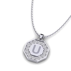 Pendentif lettre U avec cristaux ronds sertis de strass, collier classique unisexe, cadeau - Product Image 3