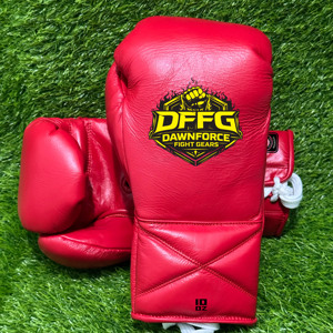 Gants de boxe en cuir de vachette rouge Dawnforce Fight Gears 10oz, respirants, à lacets, avec sangle de poignet réglable, équipement d'entraînement pour adultes - Product Image 3