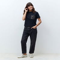 T-shirts à manches courtes pour femmes, best-sellers, noirs, ornés d'appliques, imprimés léopard, avec poche, coupe ajustée, 100% coton et élasthanne