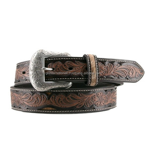 Ceinture en cuir vintage robuste et durable, sculptée à la main, avec boucle en alliage à motifs floraux, fournisseur direct d'Inde - Product Image 6
