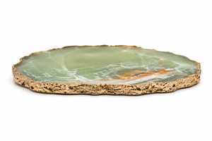 Natural Green Agate Stone Carving <b>Coaster</b> with <b>Gold</b> Trim Polished Finish for Home Decor Gift - Product Image 2