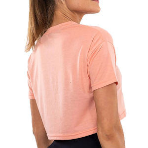 Camiseta Corta Rosa para Mujer, Ecológica, Transpirable, de Secado Rápido, Cuello Redondo, Manga Corta, Color Sólido, Tejido Jersey, Informal, Primavera - Product Image 3