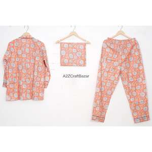 Ensemble de pyjama pour femme, 100% coton, fait main, toutes saisons, parfait pour les fêtes, manches longues, motif floral, vêtements de maison, confortable - Product Image 4