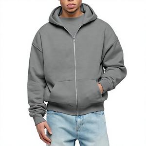 Sweat à capuche zippé pour homme, coupe décontractée, streetwear uni, vêtement vierge personnalisable avec poches avant - Product Image 4
