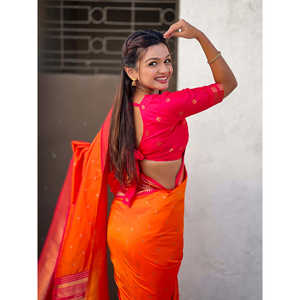 Sari Paithani de Seda Suave Naranja con Tejido Zari, Elegante Ropa de Fiesta India y Pakistaní de Elite Weaves, 650g, Verano/Invierno - Product Image 3