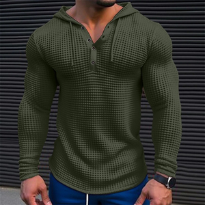 Sweat-shirt à capuche pour homme en tricot gaufré à manches longues, coupe classique pour l'automne et l'hiver - Product Image 3