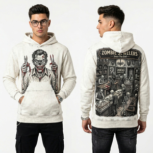 Sweat à capuche pour homme délavé à l'acide, vintage, épais, coupe oversize, avec motif squelette archéologue, streetwear personnalisé - Product Image 2