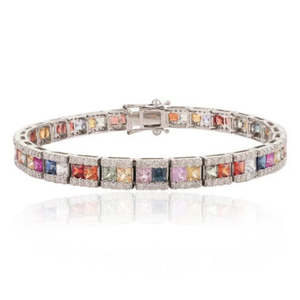 NOVA Women's 18K Multi Sapphire and Diamond Cluster Fashion Tennis Bracelet-Daily Wear Gift - Product Image 2