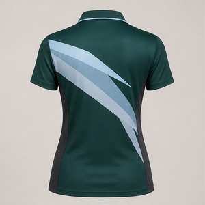 Polo pour femme personnalisé vert forêt avec swoosh argenté, séchage rapide, respirant, manches courtes, uniforme de golf performant WPS-0877 - Product Image 2