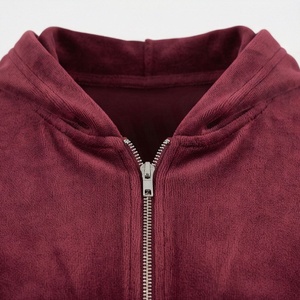 Conjunto de Sudadera con Capucha y Cremallera de Terciopelo para Mujer, Color Sólido, Corte Holgado, por Encima de la Rodilla, 2 Piezas, Ropa Casual de Otoño - Product Image 4