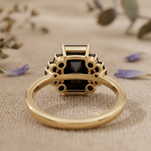 14K 18K Gold Black Onyx Emerald Cut Statement <b>Ring</b> Vintage Art Deco Cocktail <b>Ring</b> for Women - Product Image 5