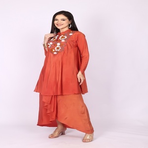 Stylish Women Trend Store 2pc Dhoti Kurta <b>set</b> with Beads work orange <b>colour</b> For Elegant Fashion Lovers - Product Image 1