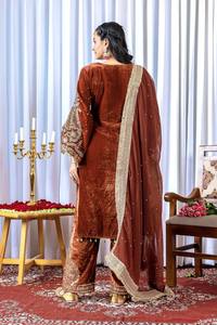 Women's Viscose Velvet Woven Embroidered Long <b>Top</b> Kurta Palazzo Set <b>Sequin</b> Beaded Dupatta Heavyweight Party Wear - Product Image 3