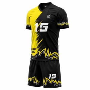 Maillot de football pour homme Claw Intl, noir et jaune, sublimé, col en V, manches courtes, polyester respirant, taille adulte - Product Image 3