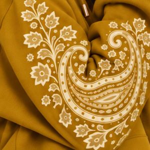 Golden Mustard Womens Paisley Print <b>Crop</b> Hoodie Wide Leg Pants Two Piece Tracksuit Casual Streetwear Loose Fit <b>Jogger</b> Outfit Set - Product Image 4