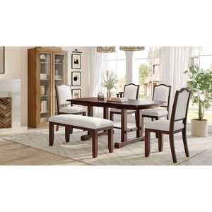 Set Tavolo da Pranzo Estensibile in Legno 6 Pezzi, da 60 a 78 Pollici, con Prolunga Rimovibile e 4 Sedie Imbottite per Sala da Pranzo - Product Image 1