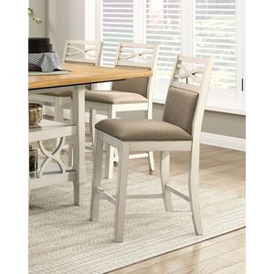 Juego de 2 sillas de comedor tapizadas de tela de estilo rural informal, respaldo de asiento de madera de altura de mostrador, muebles de cocina con acabado gris - Product Image 3