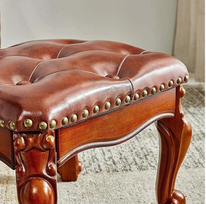 <b>Small</b> <b>Wooden</b> Foot <b>Stool</b> with Fiber Leather Upholstered Seat Footrest for Living Room Bedroom Lounge and Home Interior Use - Product Image 3