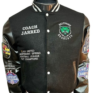 แจ็กเก็ตเลตเตอร์แมนสำหรับผู้ชายปรับแต่งได้สำหรับฤดูใบไม้ผลิทำจากหนังขนสัตว์คอตั้งมีให้เลือกเย็บปักสีได้ทุกขนาด - Product Image 1