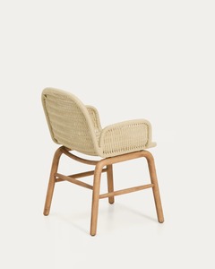 Chaise de salle à manger scandinave moderne en rotin avec pieds en bois et assise en lin rembourrée, mobilier pour la maison - Product Image 5
