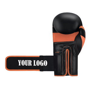 Customizable Professional Boxing Gloves Black Orange PU Leather Hook Loop Adjustable Wrist <b>Strap</b> Lightweight Martial Arts - Product Image 4