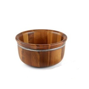 Bols de service ronds en bois de style vintage avec accent métallique pour le petit-déjeuner, la table à manger, bols décoratifs pour soupes, artisanat - Product Image 4