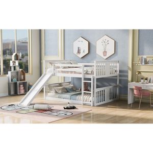 Letto a Castello Bianco Full Over Full con Scala e Scivolo per Bambini (Vecchio SKU LT000208AAK) - Product Image 3
