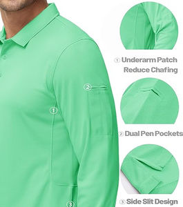 Camisas Polo Tácticas de Manga Larga para Hombre, de Secado Rápido, 100% Poliéster, con 3 Botones, Diseño Sólido - Product Image 2