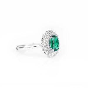 Elegant Womens 925 Sterling <b>Silver</b> <b>Emerald</b> Green Halo <b>Ring</b> Oval Cut Gemstone Engagement Cocktail Statement Fine Jewelry Gift - Product Image 4