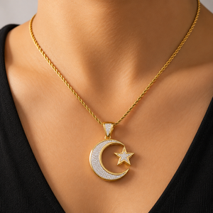 Colgantes Religiosos Personalizados de Plata 925 Chapados en Oro con Diamantes Naturales, Estilo Hip Hop Islámico Musulmán con Luna y Estrella de Alá - Product Image 2