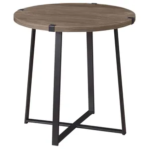 Table basse ronde industrielle en métal, table de rangement avec plateau en bois et structure en acier, mobilier de salon facile à assembler pour la maison - Product Image 3