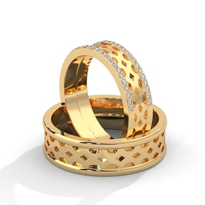 Bague tournante en or avec accent diamant, bande creuse, bijoux de mariage unisexe - Product Image 2