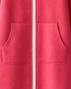 Sudadera con capucha larga personalizada con cremallera, roja, para mujer, abrigo de invierno con forro polar, ropa exterior informal con bolsillos, fabricante mayorista OEM personalizado - Product Image 6