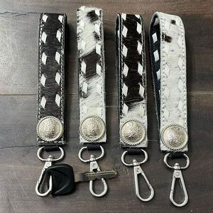 Nuevo Llavero de Cuero Auténtico con Pelo de Vaca, con Concho Plateado y Clip, Estilo Occidental, para Mujer, Correa de Muñeca - Product Image 4