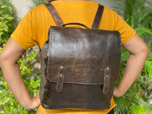 Sac à dos en cuir véritable marron pour l'école et le collège Sac à dos unisexe - Product Image 4