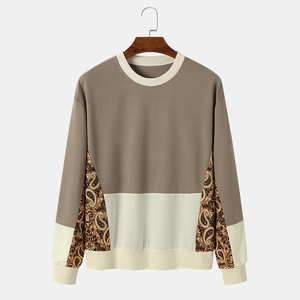 Unisex Oversized Crew Neck Pullover Sweatshirt With Paisley Patchwork Design Regular Sleeve Knitted Casual Autumn Wear - Product Image 1