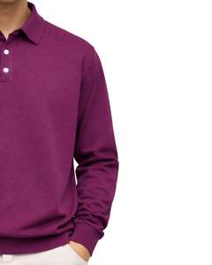 เสื้อโปโลแขนยาวสีแดงไวน์สำหรับผู้ชาย ผ้าคอตตอนผสม สวมใส่สบาย คอปกแบบเสื้อพูลโอเวอร์ เหมาะสำหรับฤดูใบไม้ร่วงและฤดูหนาว รับผลิตตามแบบ OEM ขายส่ง - Product Image 3