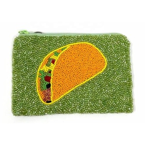 Porte-monnaie artisanal écologique perlé motif pastèque, mini sac de rangement multifonctionnel avec fermeture éclair pour espèces et cartes - Product Image 3