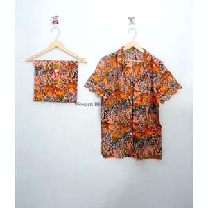 Conjunto de pijama de algodón indio con estampado floral para mujer y hombre, conjunto de pijama corto para verano, pijama de moda para mujer, personalizado. - Product Image 6