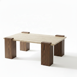 Mesa de centro contemporánea de madera con superficie de travertino para sala de estar B2B desde India - Product Image 3