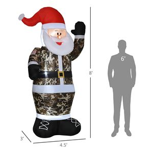 Babbo Natale Gonfiabile con Luci LED da 8 Piedi, Decorazioni Natalizie da Esterno con Motivo Mimetico, Addobbi Gonfiabili per Giardino - Product Image 3