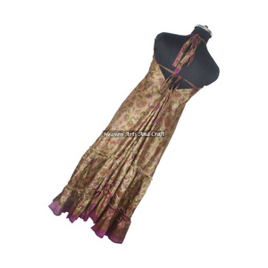 Vestido Largo de Seda con Estampado Floral Vintage Indio, Vestido de Noche Elegante sin Mangas para Mujer - Product Image 5