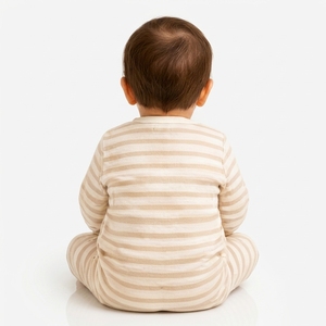 Ensemble de pyjama côtelé à imprimé ours pour bébés garçons et filles, manches longues, rayé, vêtements de nuit pour bébés, vente en gros - Product Image 6