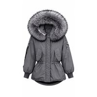 Veste d'hiver courte matelassée décontractée de haute qualité pour femmes, coupe-vent avec grande capuche en vraie fourrure, duvet de canard, polyester, fermeture éclair