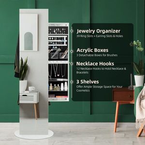 Armadio Portagioie con Specchio a Figura Intera a 360 Gradi, Grande Capacità, Organizzatore Chiudibile con Elegante Soluzione di Archiviazione - Product Image 4