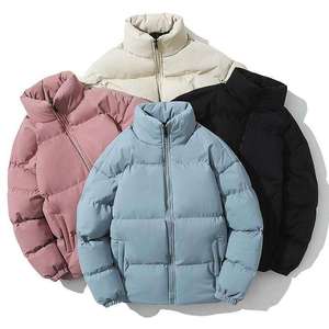 Men's Solid Color Hooded Collar Fleece Puffer <b>Jacket</b> Polyester Filled <b>Waterproof</b> Zip-Up Winter Coat Casual High Street Outerwear - Product Image 2