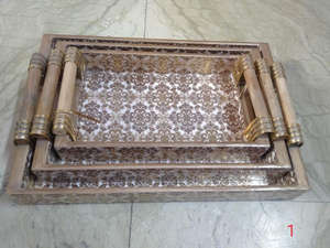 Bandejas Rectangulares de Madera Pulida Marrón para Servir, con Asas de Diseño Tallado a Mano de Alta Resistencia, para Mesa de Comedor en el Hogar o la Cocina - Product Image 3